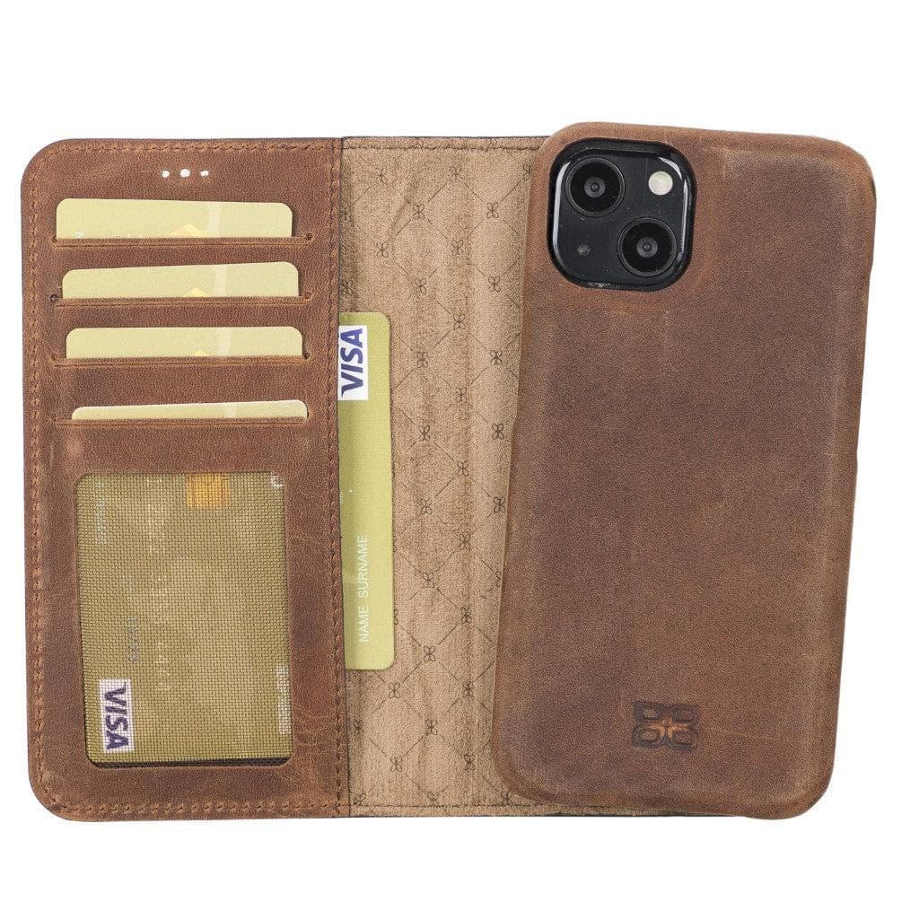 Full Leather Coating Detachable Wallet Case for Apple iPhone 13 Series, showcasing premium leather finish and detachable wallet functionality.