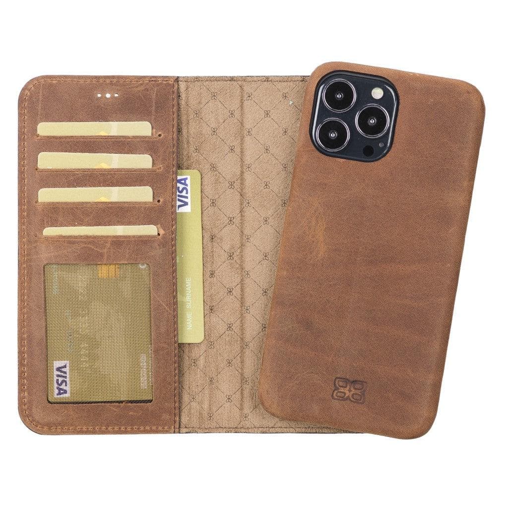 Full Leather Coating Detachable Wallet Case for Apple iPhone 13 Series, showcasing premium leather finish and detachable wallet functionality.