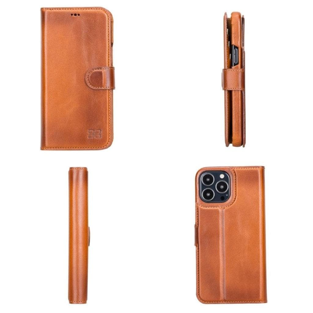 Full Leather Coating Detachable Wallet Case for Apple iPhone 13 Series, showcasing premium leather finish and detachable wallet functionality.