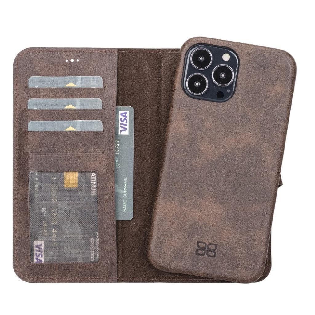 Full Leather Coating Detachable Wallet Case for Apple iPhone 13 Series, showcasing premium leather finish and detachable wallet functionality.