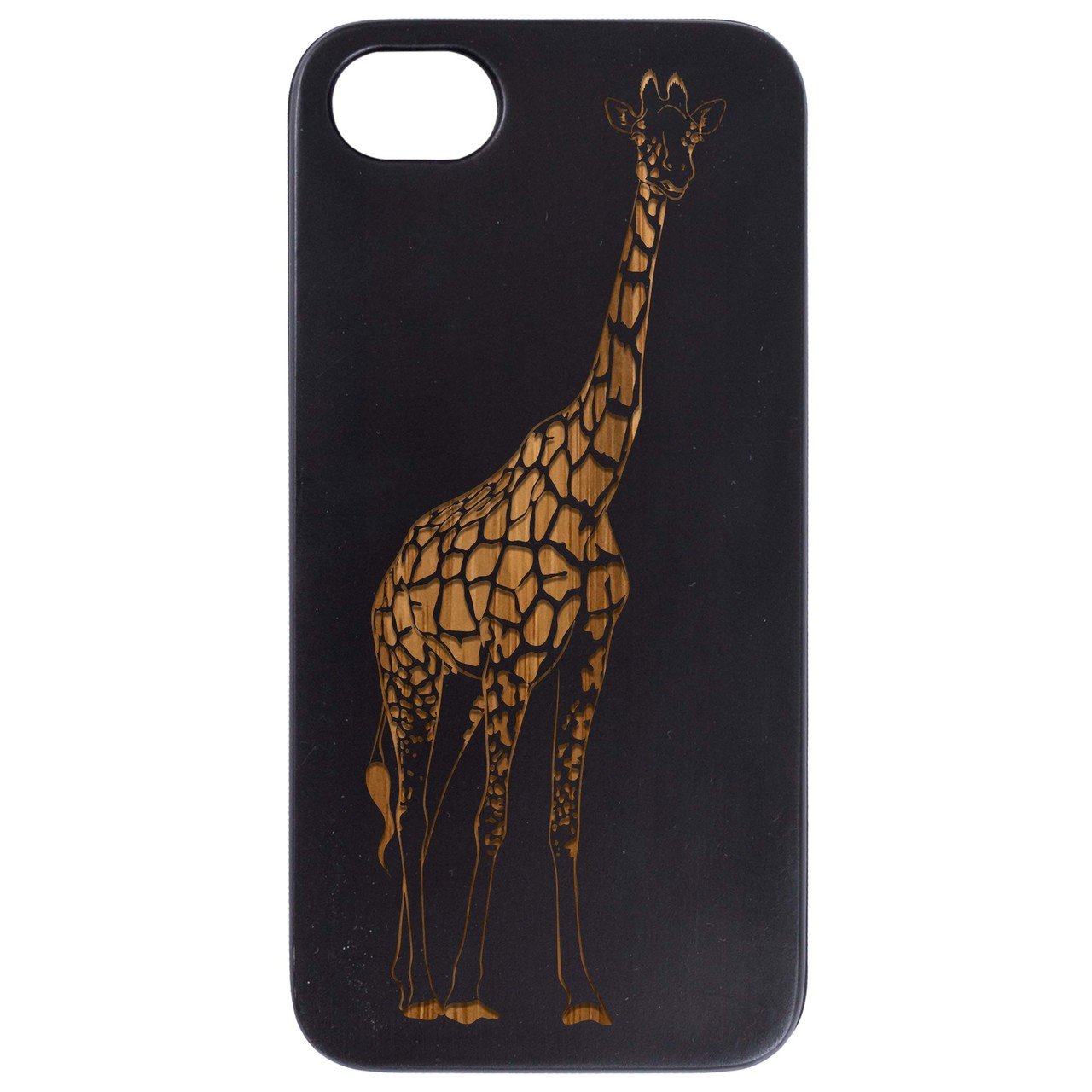 Giraffe Engraved wooden phone case showcasing unique laser-engraved design and natural wood finish.