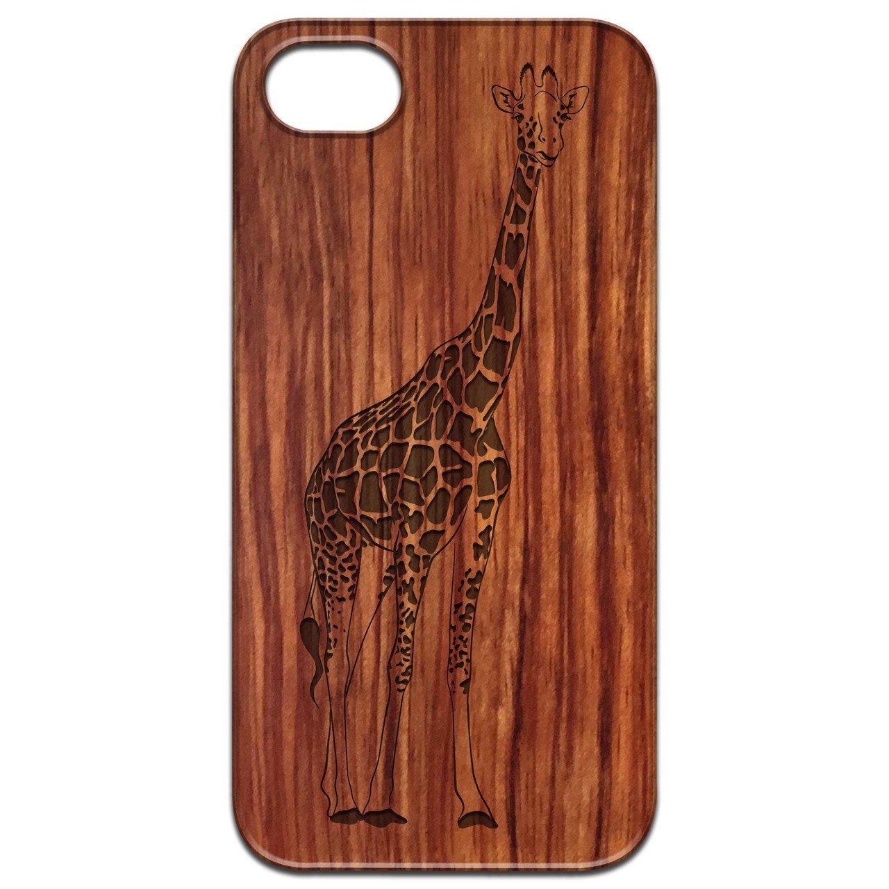 Giraffe Engraved wooden phone case showcasing unique laser-engraved design and natural wood finish.