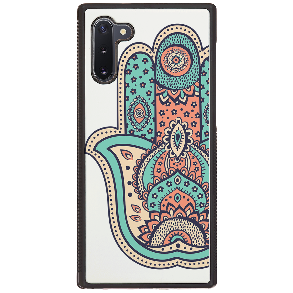 Hamsa UV Color Printed phone case showcasing unique wood design and vibrant colors, suitable for iPhone and Samsung models.