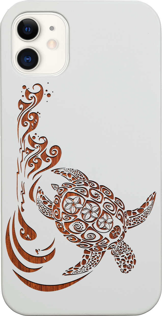 Hawaiian Turtle 3 - Engraved wooden phone case showcasing intricate design and durable materials.