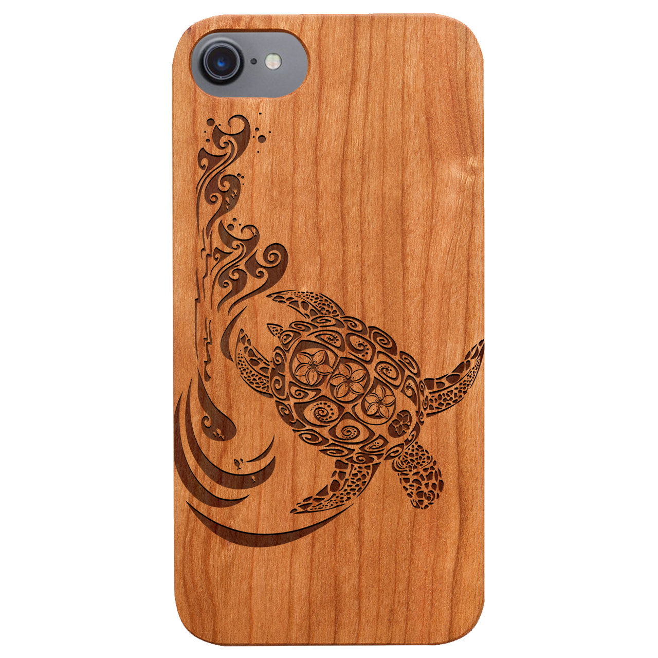 Hawaiian Turtle 3 - Engraved wooden phone case showcasing intricate design and durable materials.