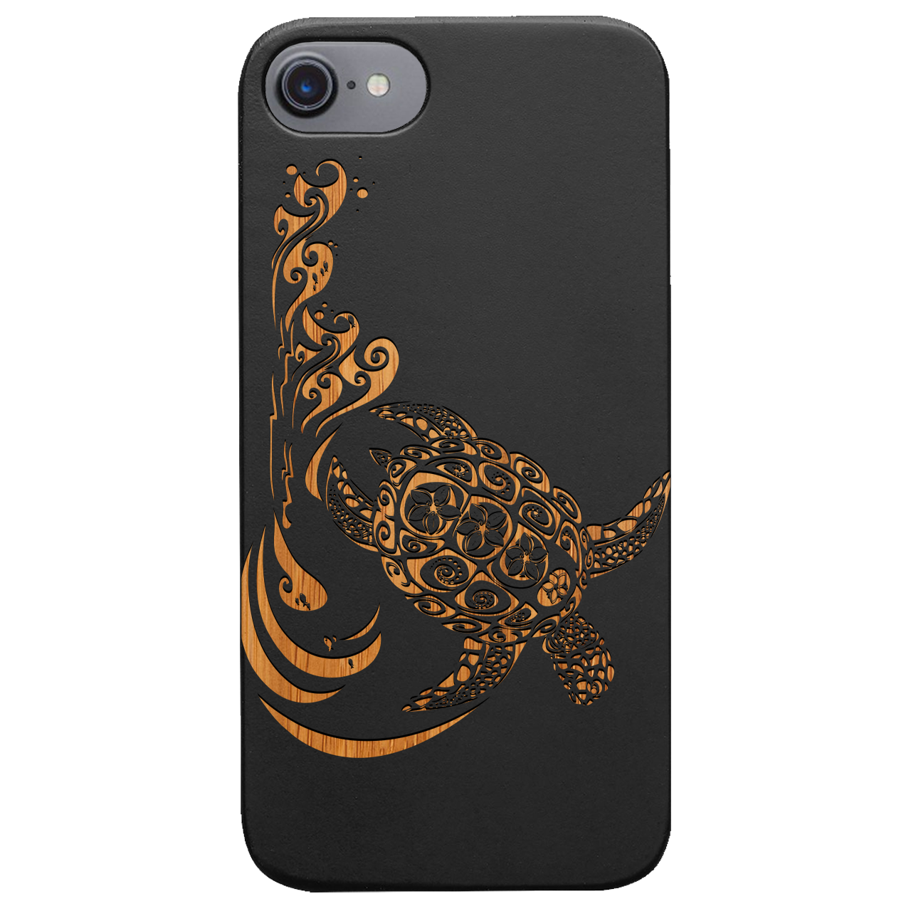 Hawaiian Turtle 3 - Engraved wooden phone case showcasing intricate design and durable materials.