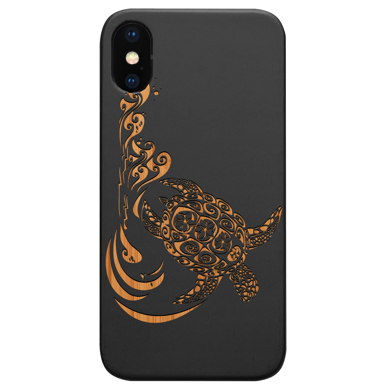 Hawaiian Turtle 3 - Engraved wooden phone case showcasing intricate design and durable materials.