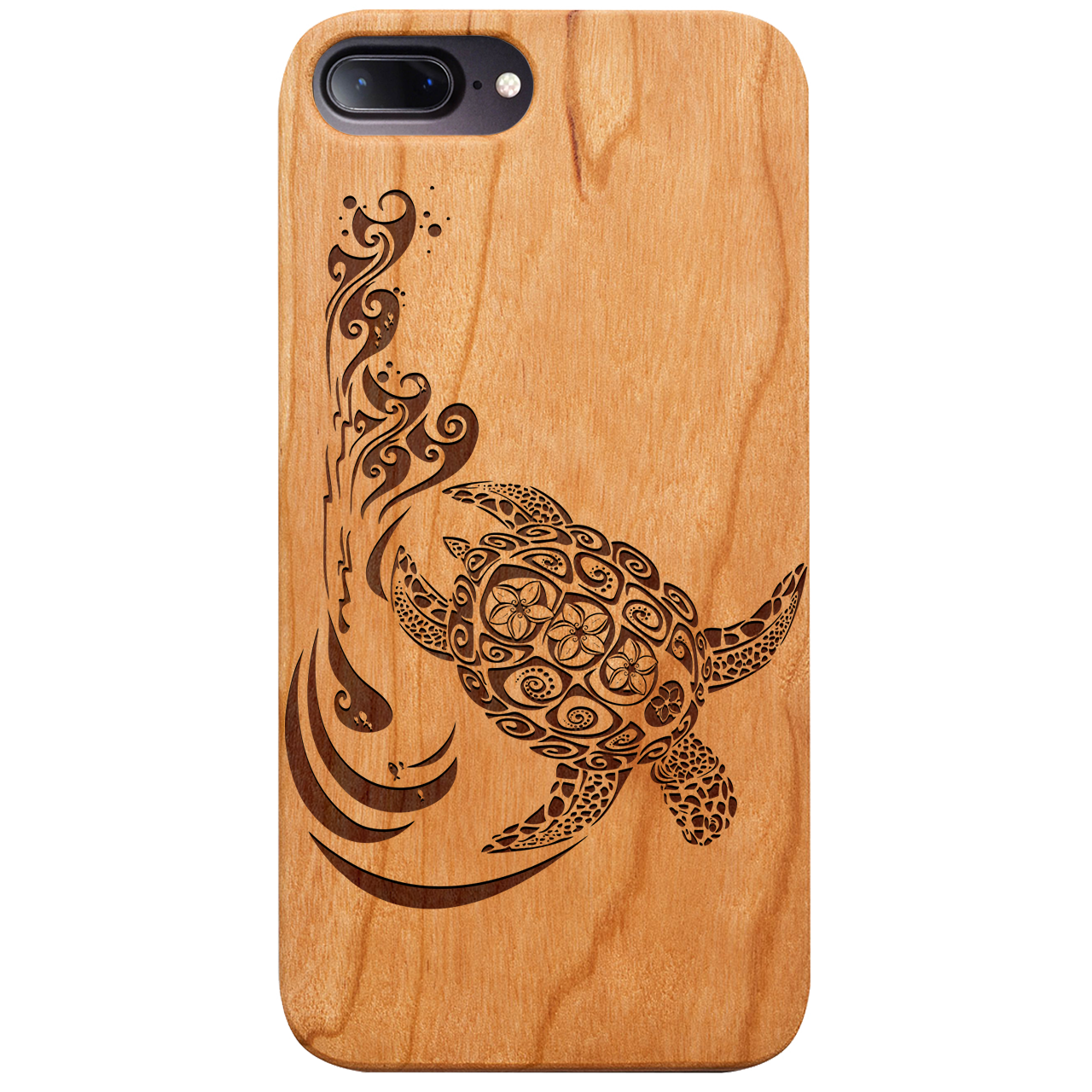 Hawaiian Turtle 3 - Engraved wooden phone case showcasing intricate design and durable materials.