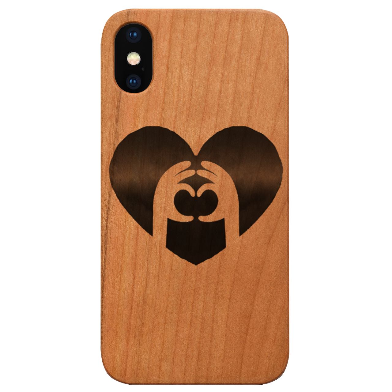 Heart Love Is Love UV Color Printed phone case showcasing vibrant colors and natural wood texture.