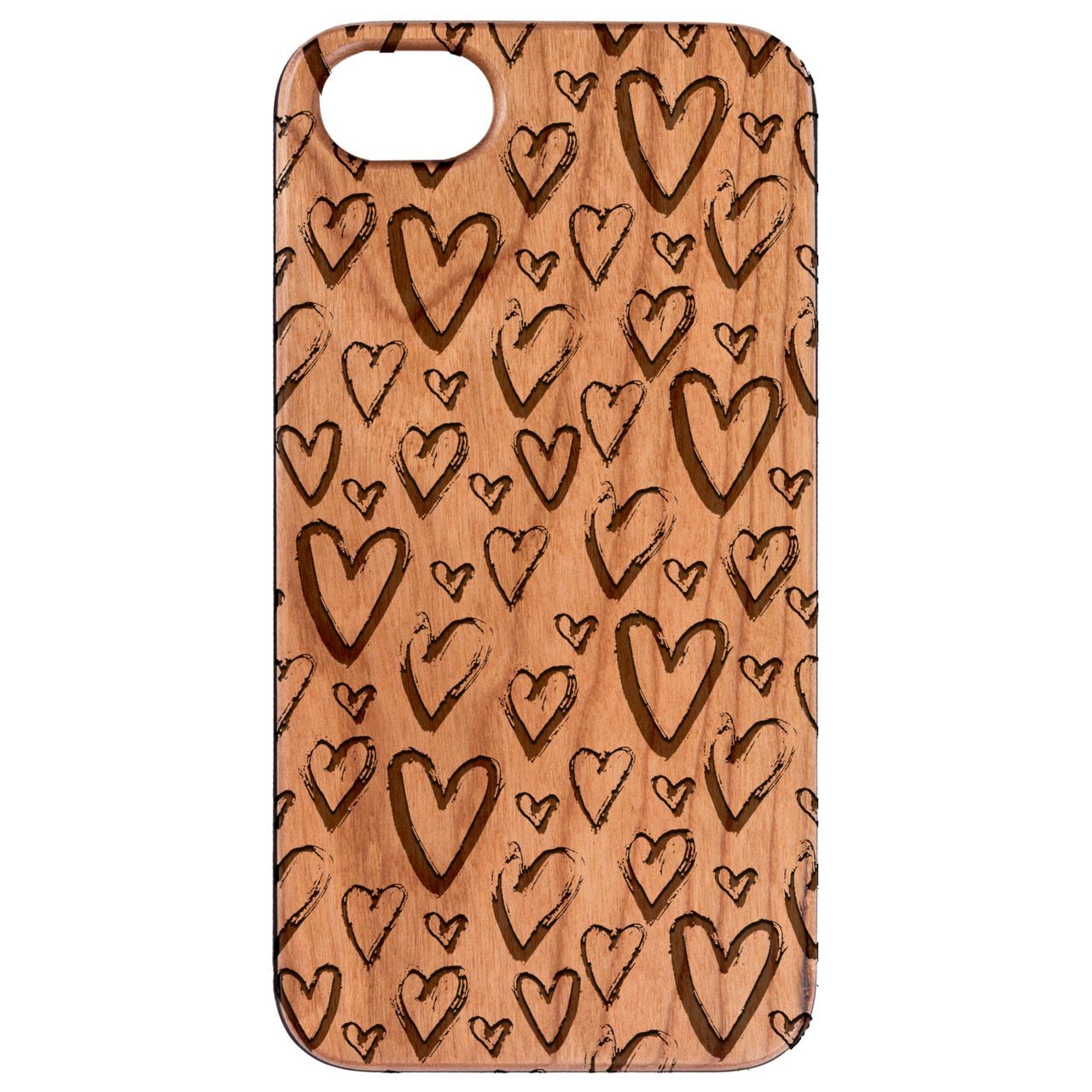 Heart Pattern Engraved wooden phone case showcasing unique design and durable materials.