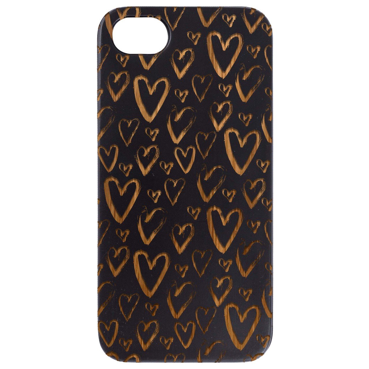 Heart Pattern Engraved wooden phone case showcasing unique design and durable materials.