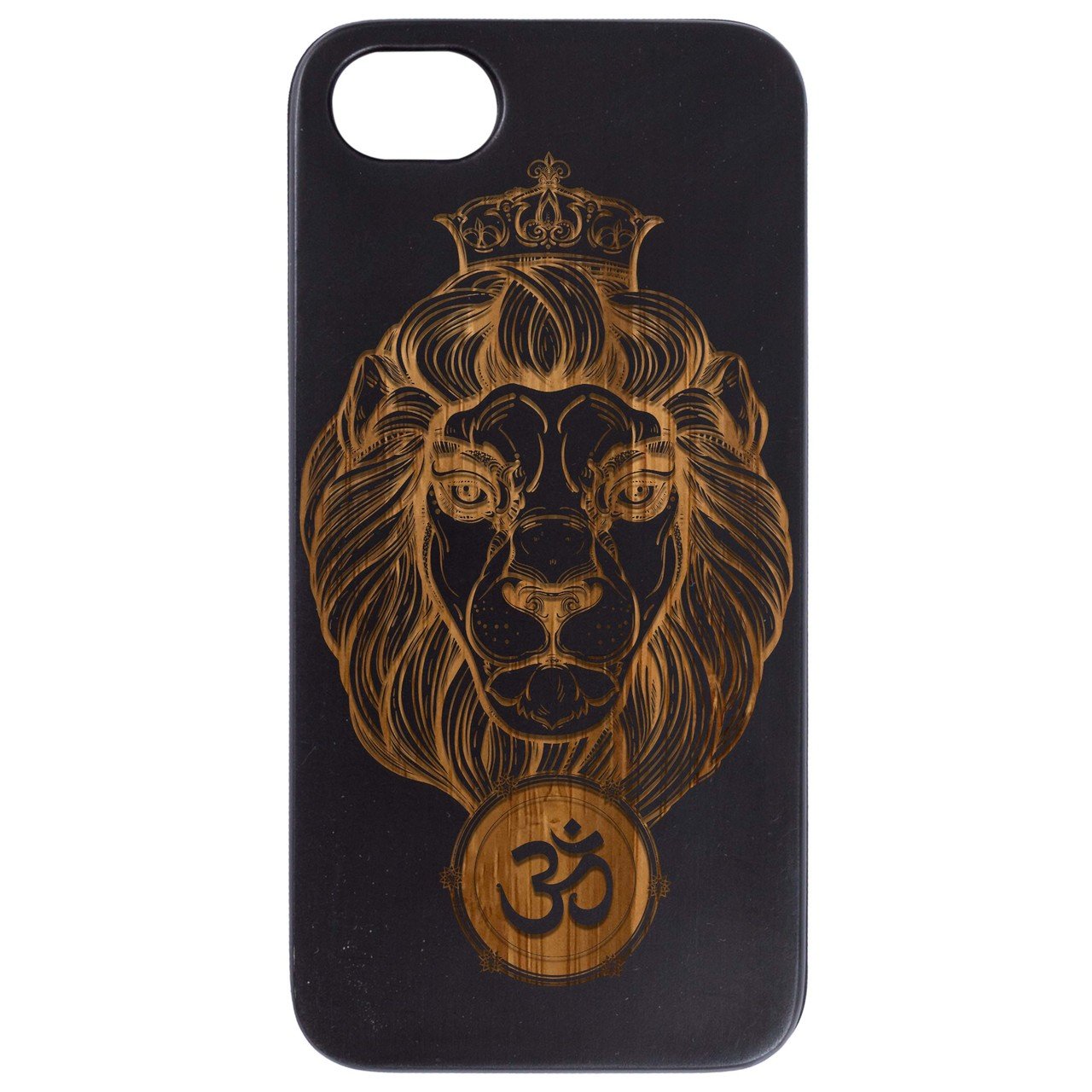 Heraldic Lion Engraved wooden phone case showcasing intricate design and natural wood finish.