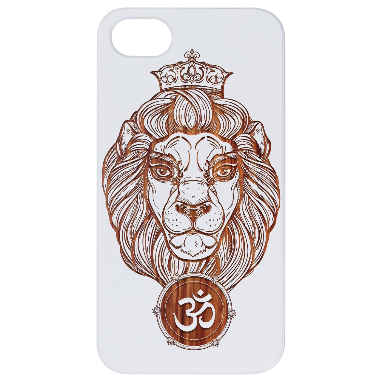 Heraldic Lion Engraved wooden phone case showcasing intricate design and natural wood finish.