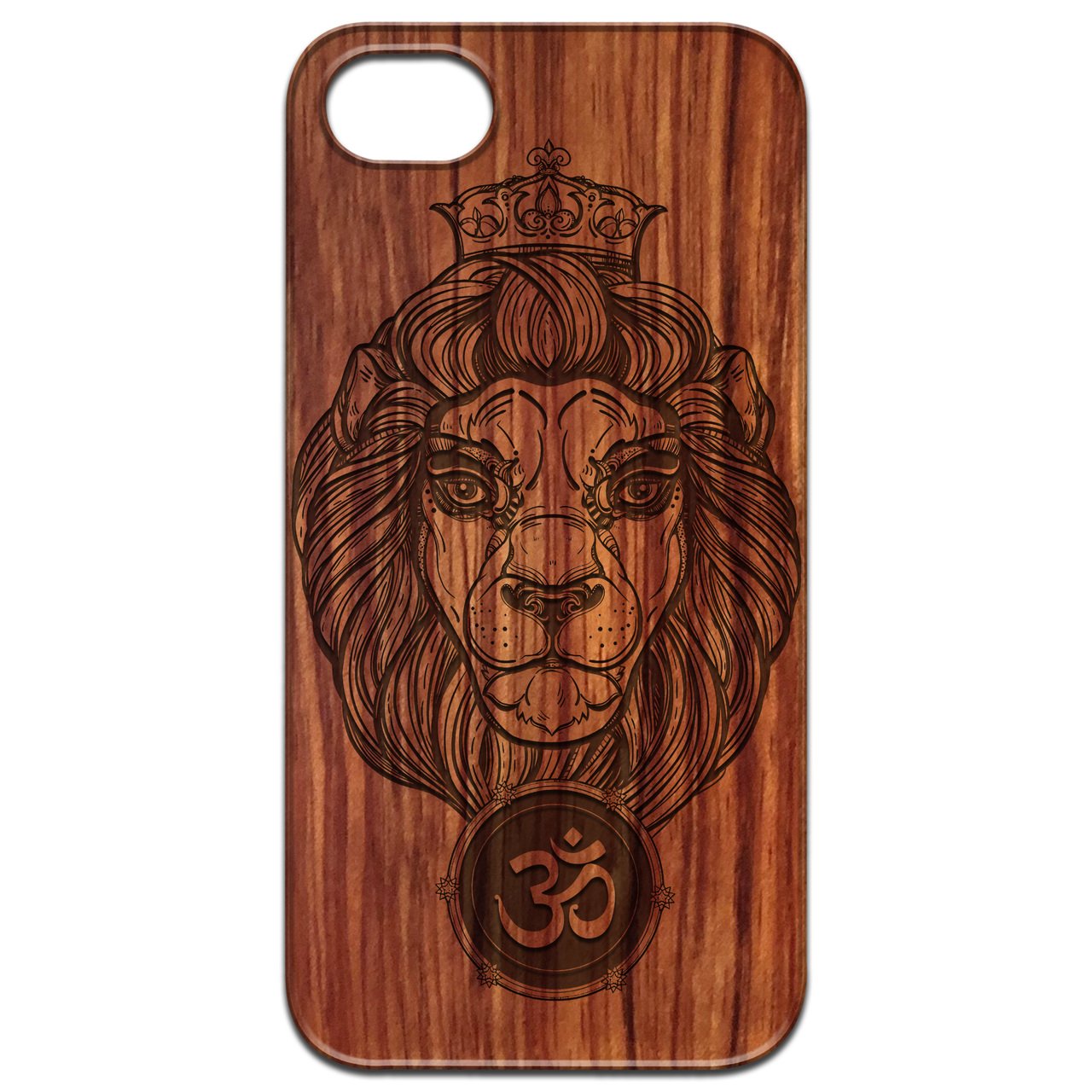 Heraldic Lion Engraved wooden phone case showcasing intricate design and natural wood finish.