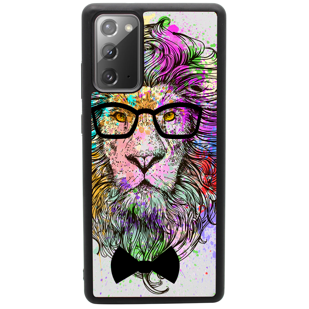 Hipster Lion UV Color Printed phone case featuring a vibrant lion design on a natural wood background, showcasing durability and style.