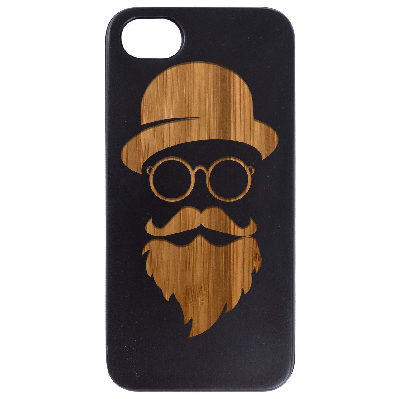 Hollow Man Engraved wooden phone case showcasing unique laser-engraved design and natural wood finish.