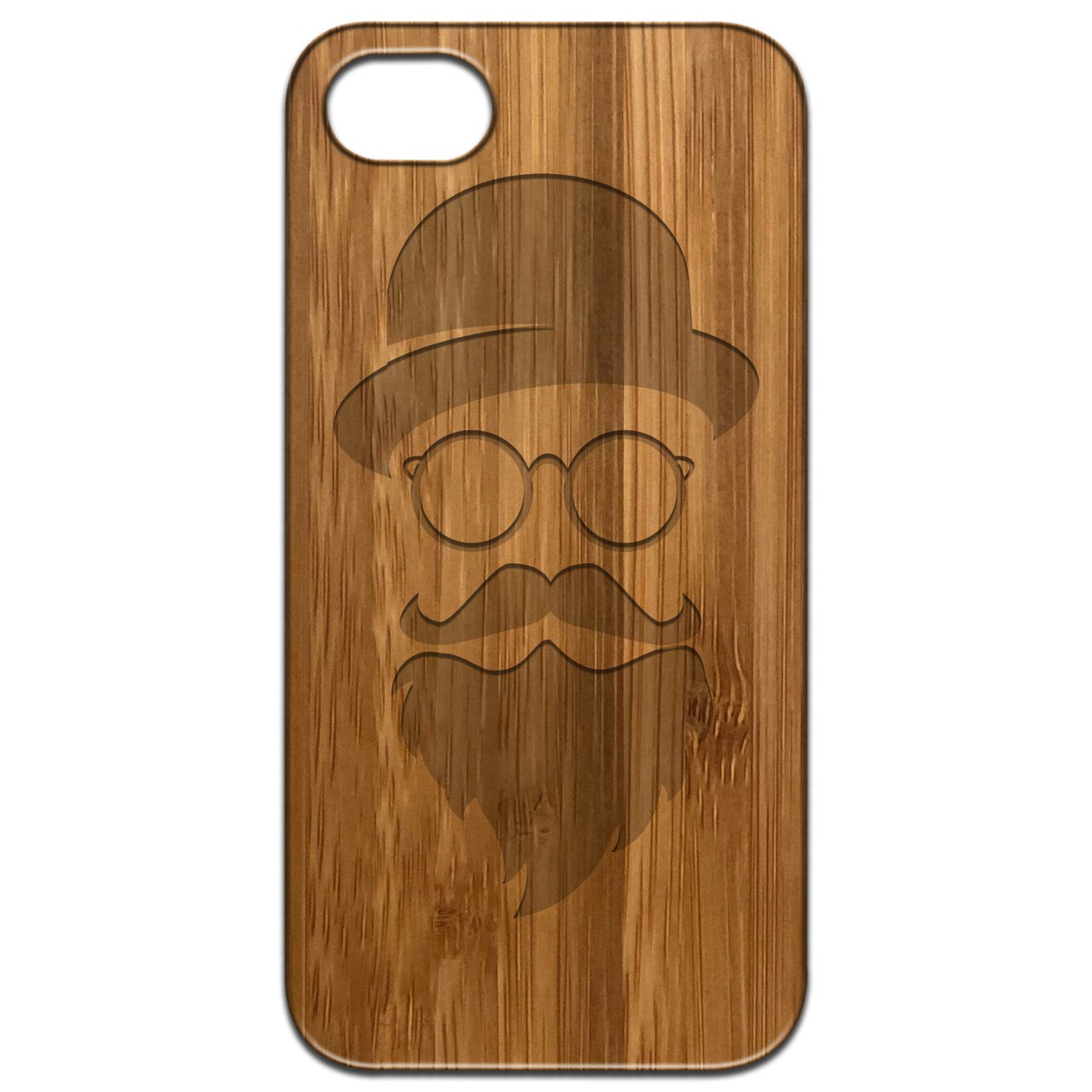 Hollow Man Engraved wooden phone case showcasing unique laser-engraved design and natural wood finish.