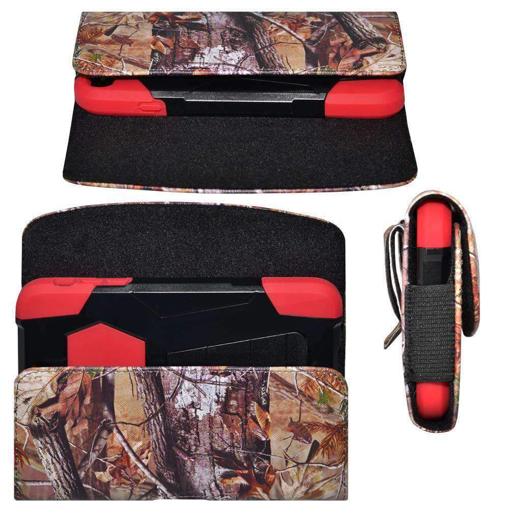 Horizontal PU Leather Camo Pouch Case with magnetic closure and belt clip, designed for heavy-duty phone cases.