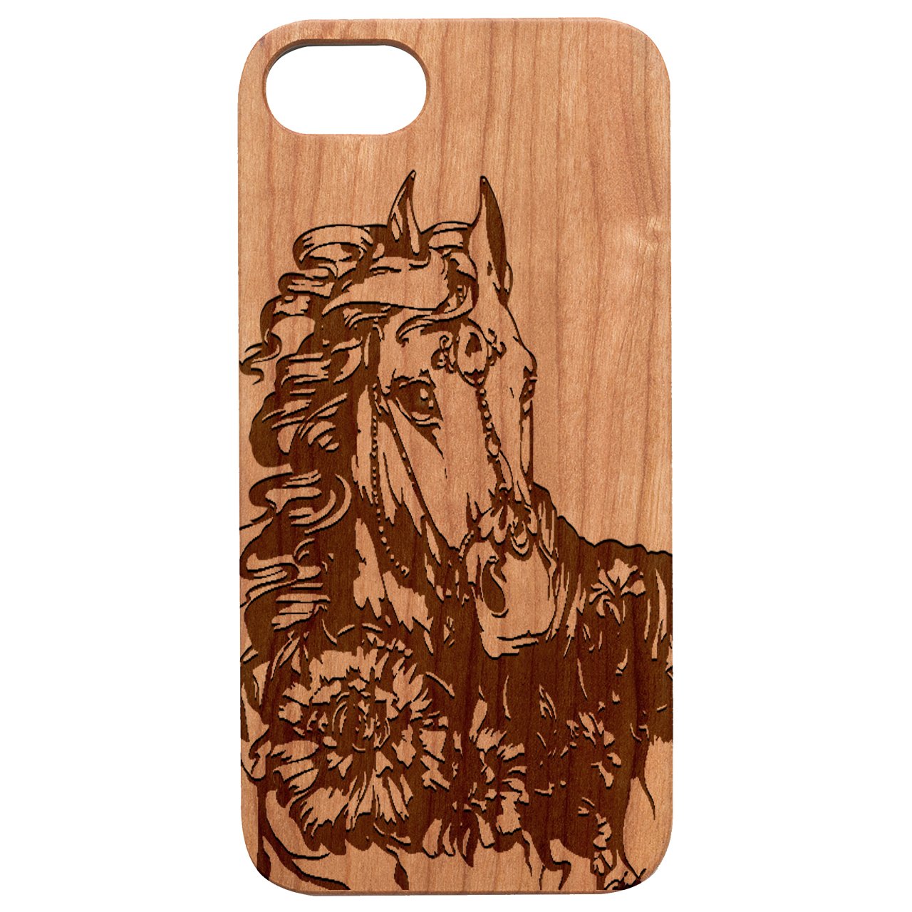 Horse Jewels - Engraved wooden phone case featuring unique laser-engraved design, made from natural wood with a durable rubber bumper.