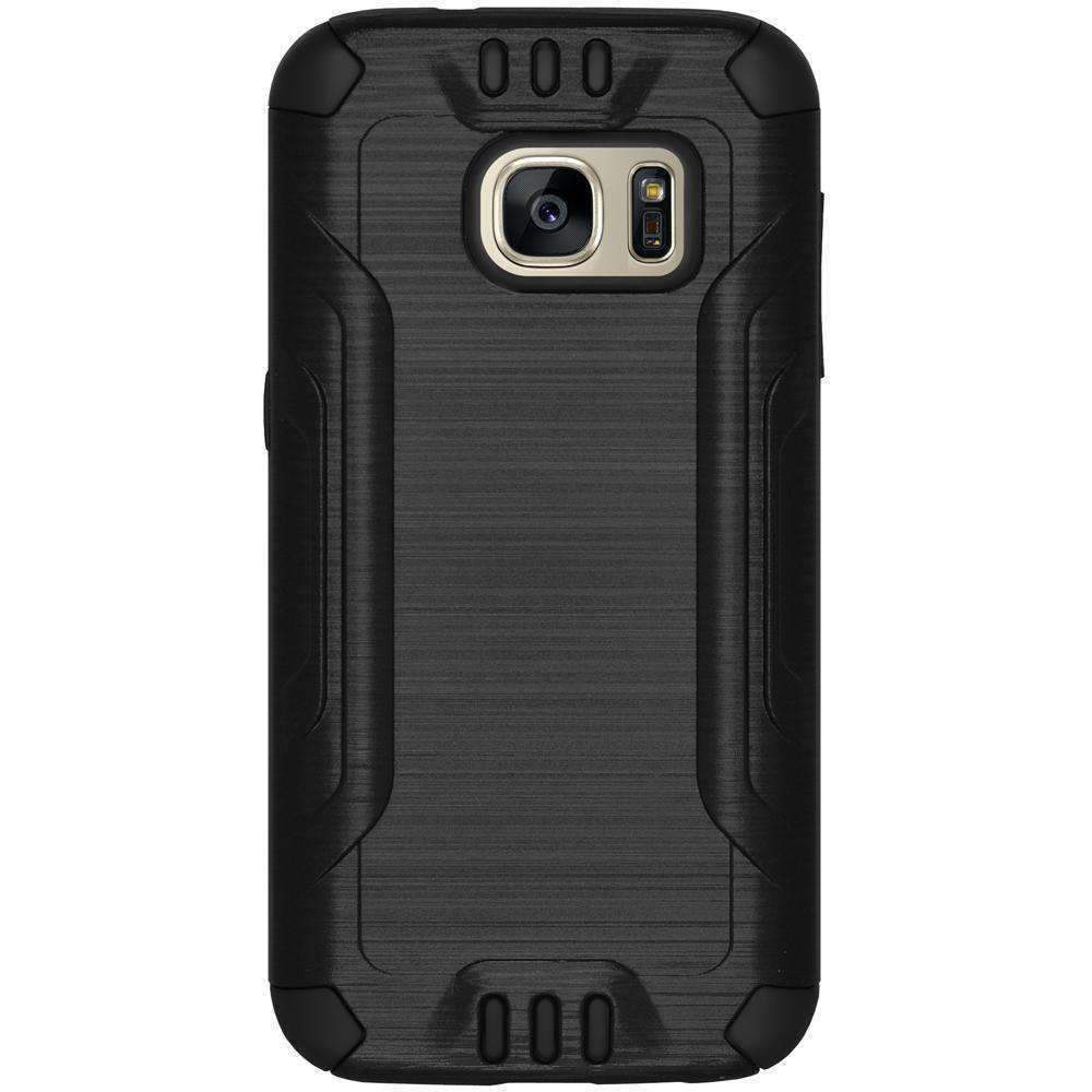 Hybrid Shockproof Brushed Design Dual Layer Case for Samsung GALAXY S7 in black, showcasing its stylish and protective features.