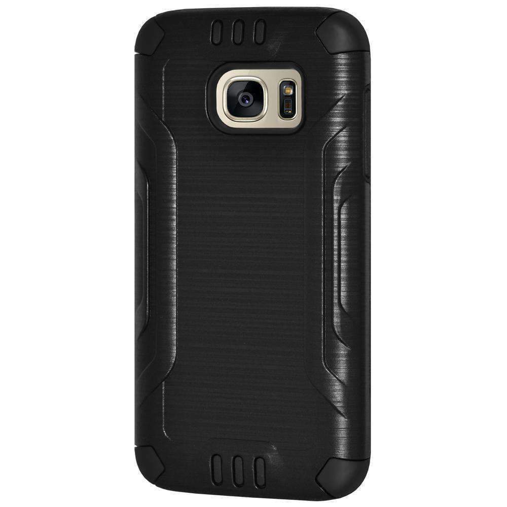 Hybrid Shockproof Brushed Design Dual Layer Case for Samsung GALAXY S7 in black, showcasing its stylish and protective features.