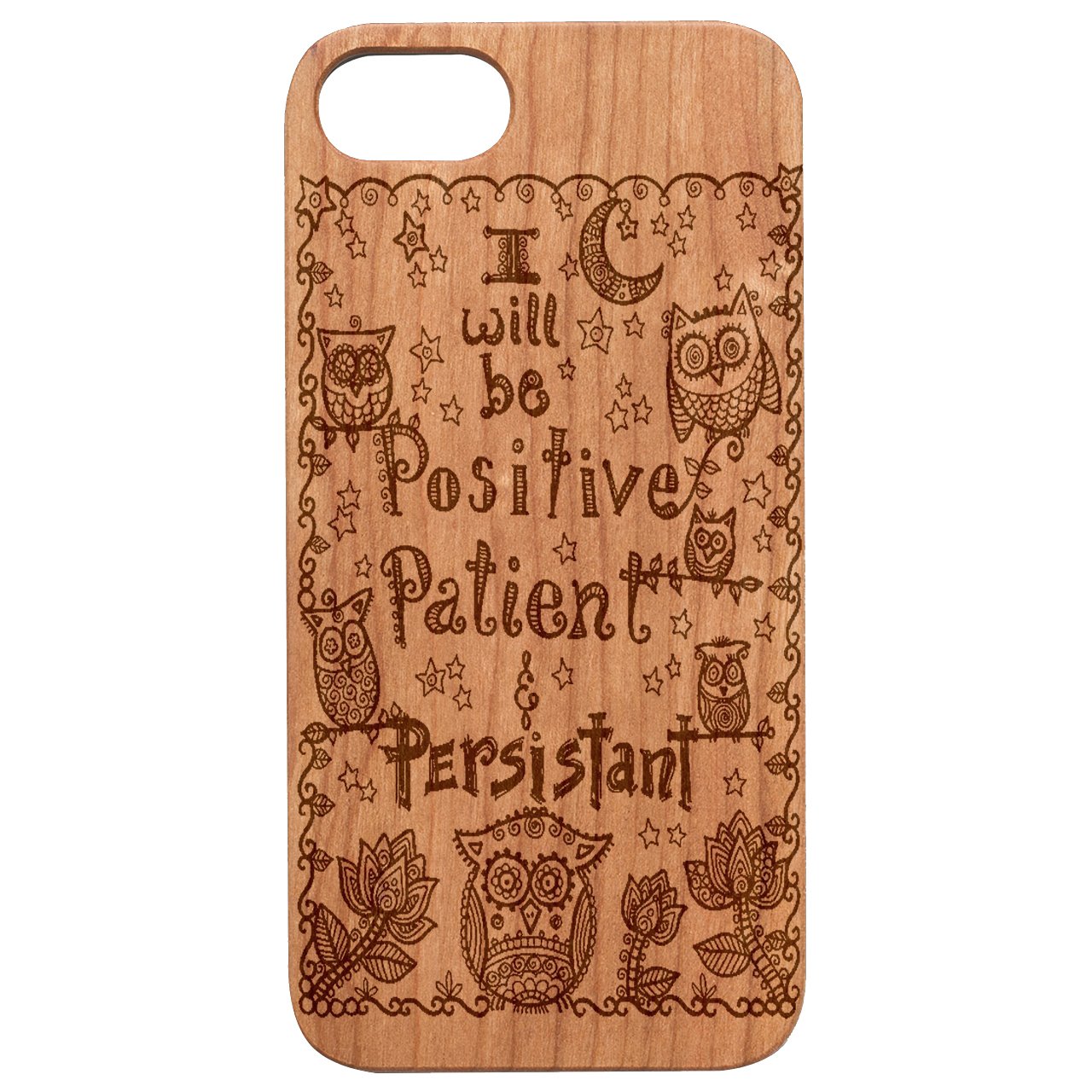 I Will Be Engraved wooden phone case featuring unique laser-engraved design, showcasing natural wood texture and enhanced rubber bumper.