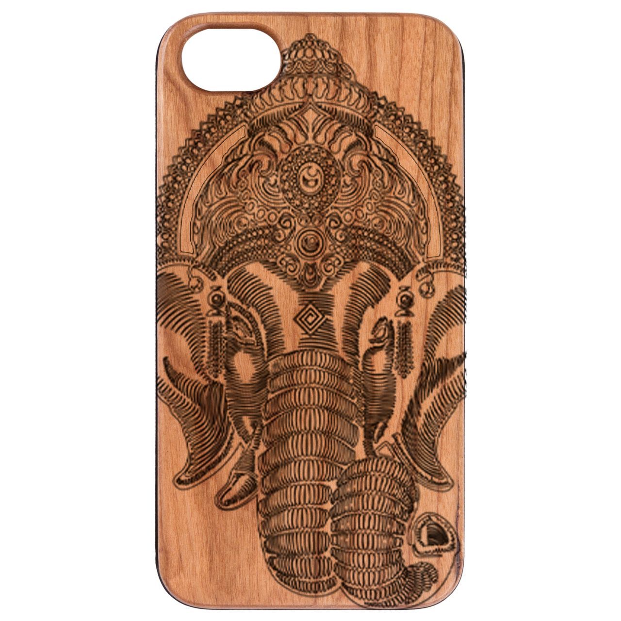 Indian Elephant Engraved wooden phone case showcasing intricate design and durable construction.