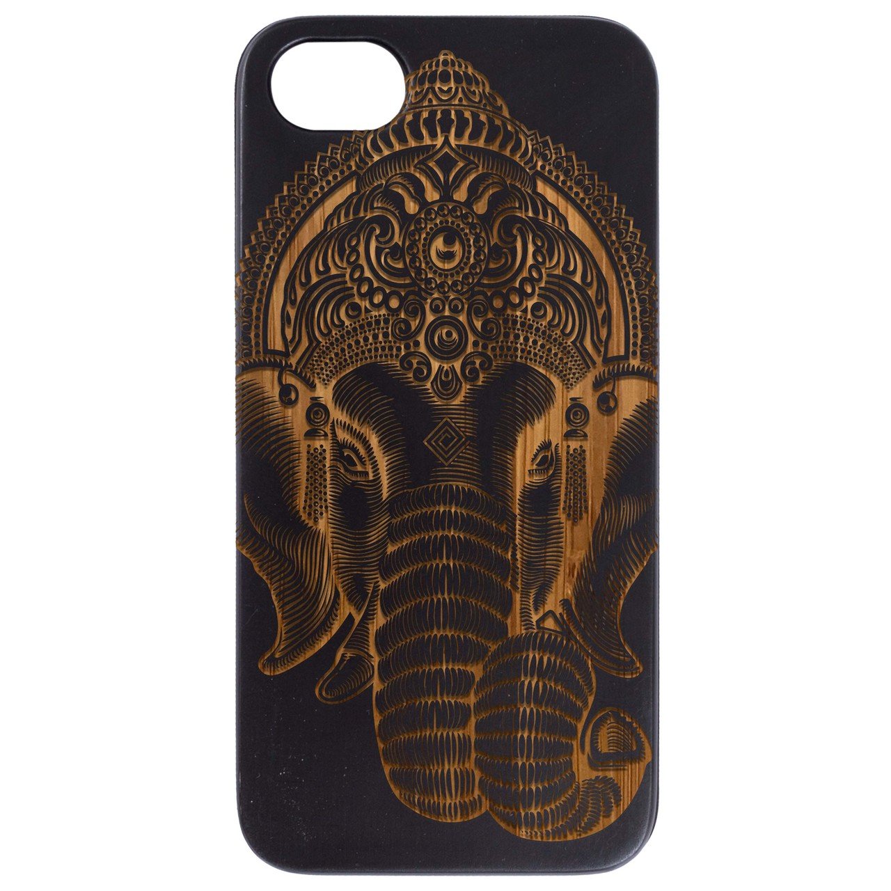 Indian Elephant Engraved wooden phone case showcasing intricate design and durable construction.