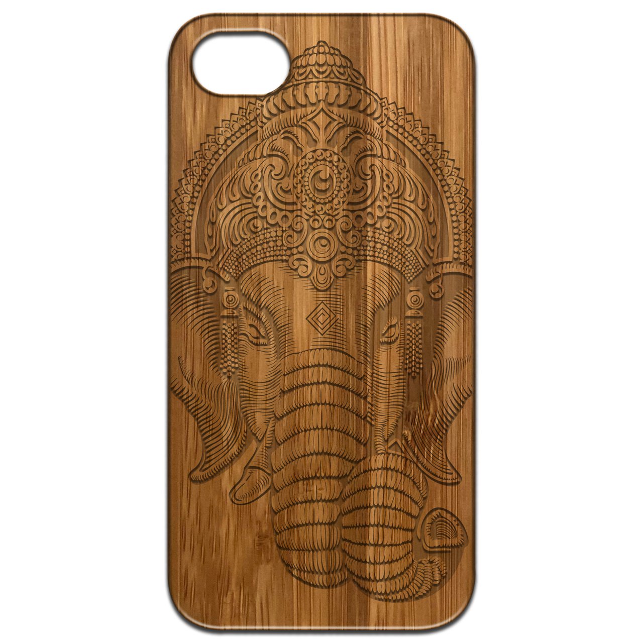 Indian Elephant Engraved wooden phone case showcasing intricate design and durable construction.