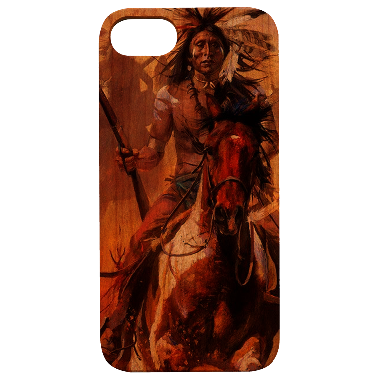 Indian Warrior UV Color Printed phone case showcasing unique wood design and protective features.