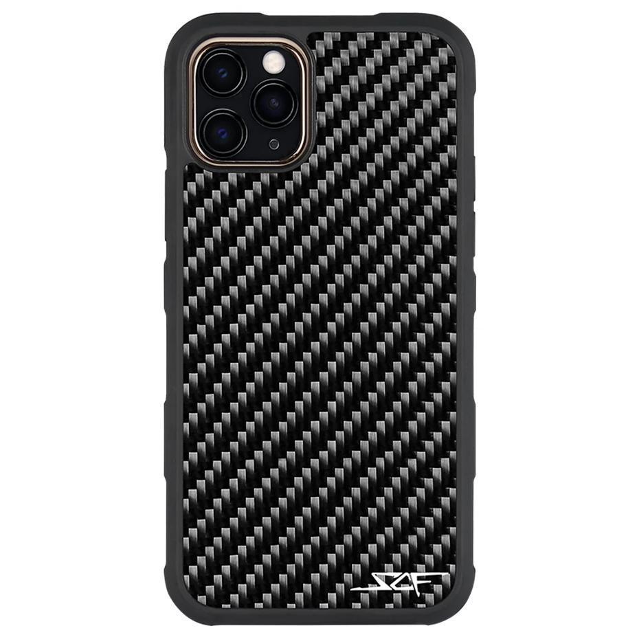 iPhone 11 Pro Max Real Carbon Fiber Case from ARMOR Series, showcasing its sleek design and textured grip.