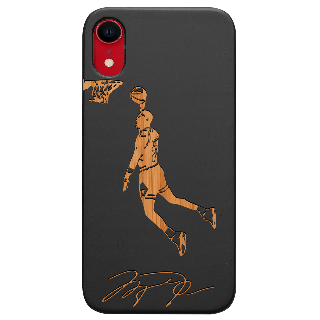 Jordan Signature - Engraved wooden phone case showcasing unique laser-engraved design and natural wood finish.