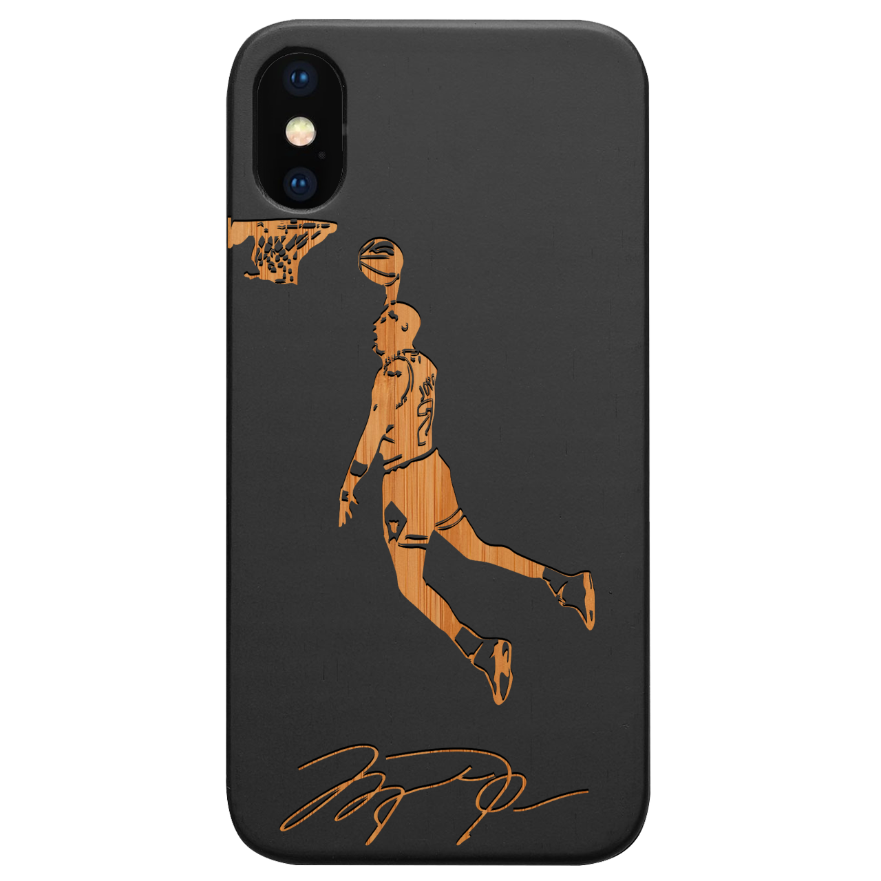 Jordan Signature - Engraved wooden phone case showcasing unique laser-engraved design and natural wood finish.