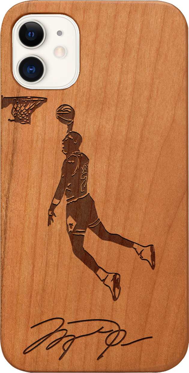 Jordan Signature - Engraved wooden phone case showcasing unique laser-engraved design and natural wood finish.