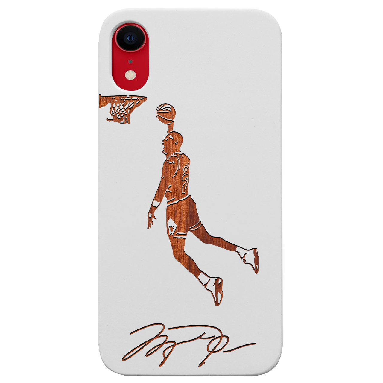 Jordan Signature - Engraved wooden phone case showcasing unique laser-engraved design and natural wood finish.