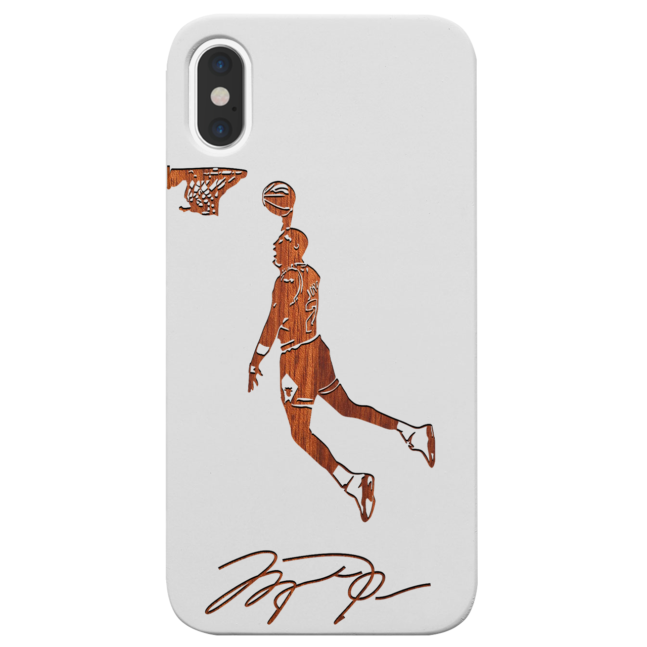 Jordan Signature - Engraved wooden phone case showcasing unique laser-engraved design and natural wood finish.