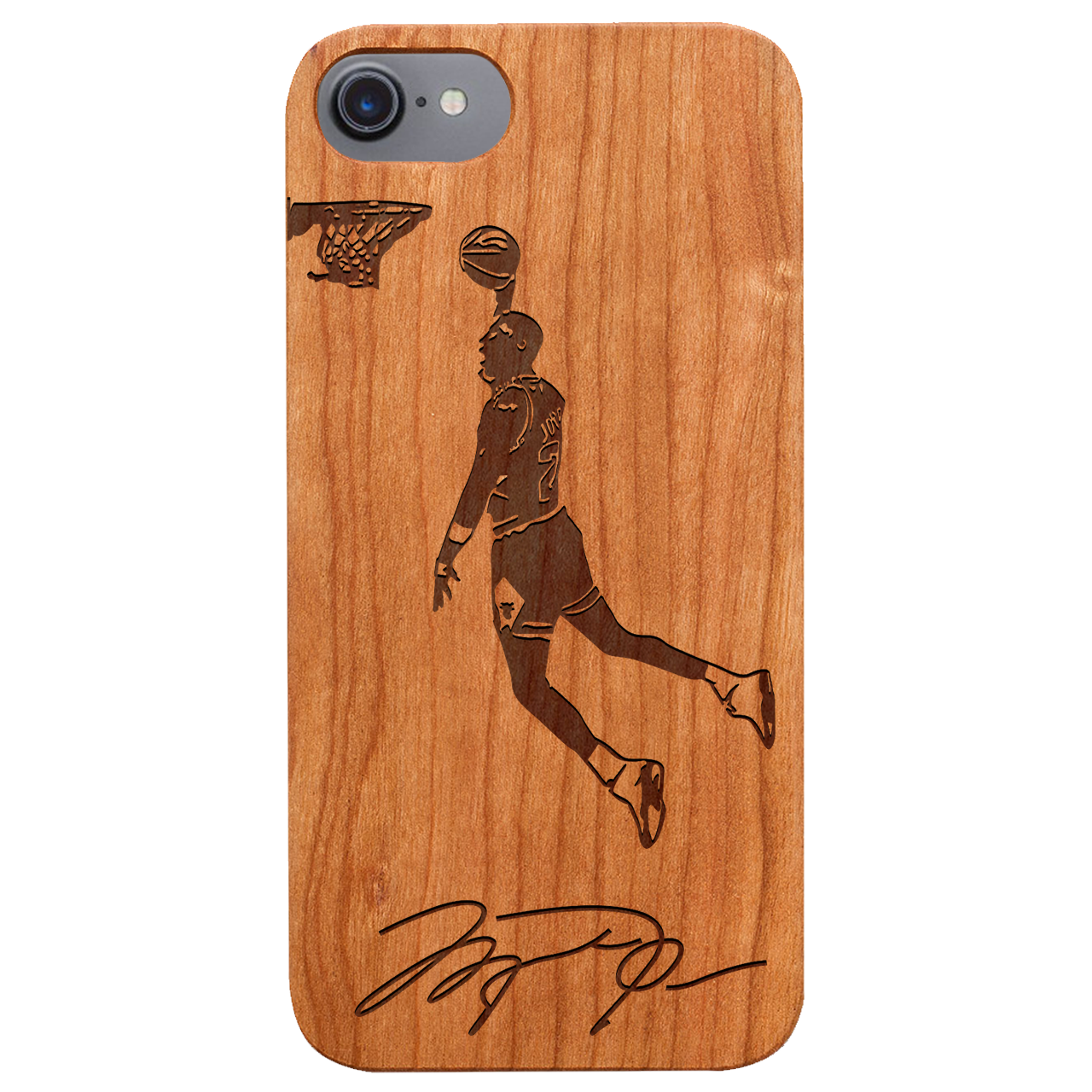 Jordan Signature - Engraved wooden phone case showcasing unique laser-engraved design and natural wood finish.