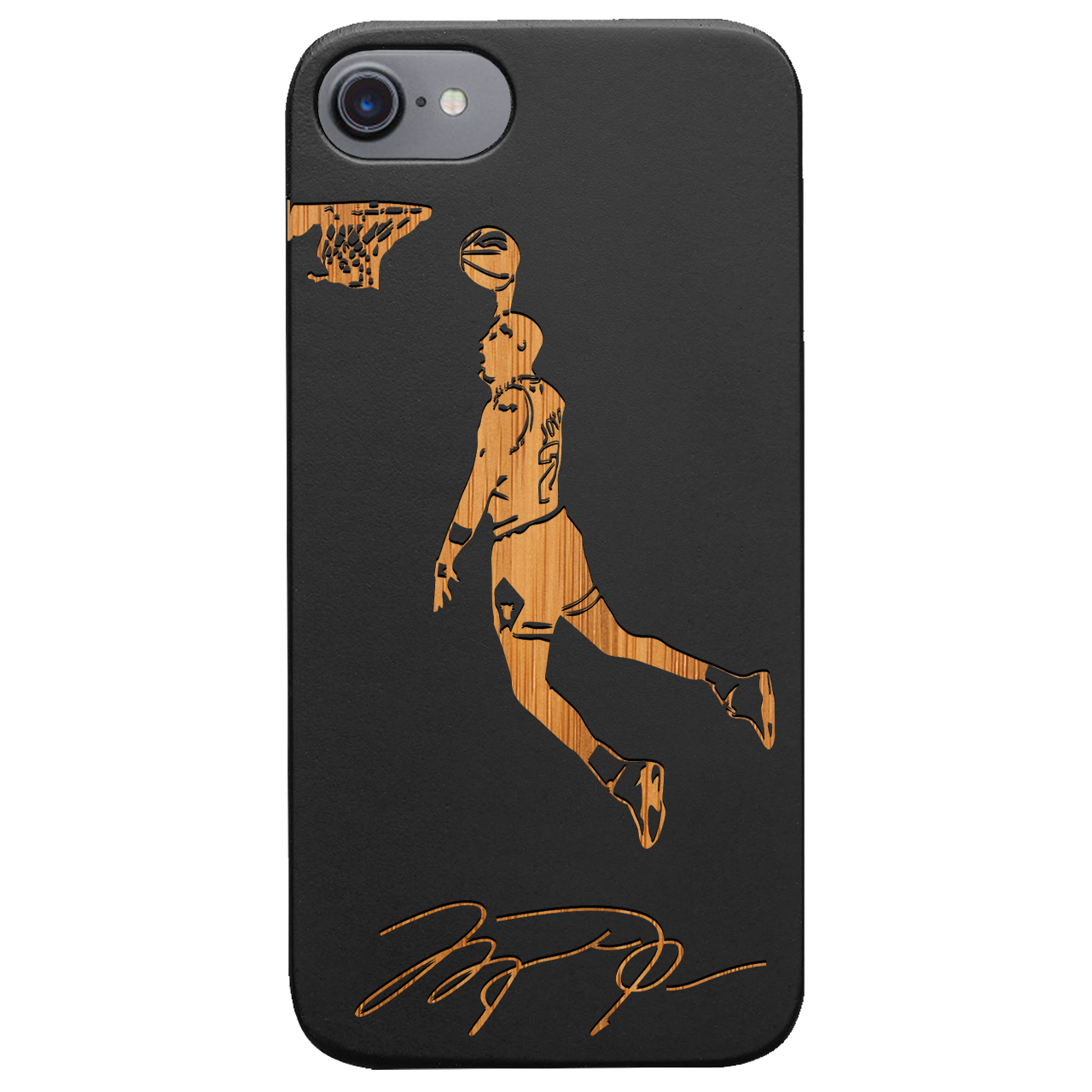 Jordan Signature - Engraved wooden phone case showcasing unique laser-engraved design and natural wood finish.