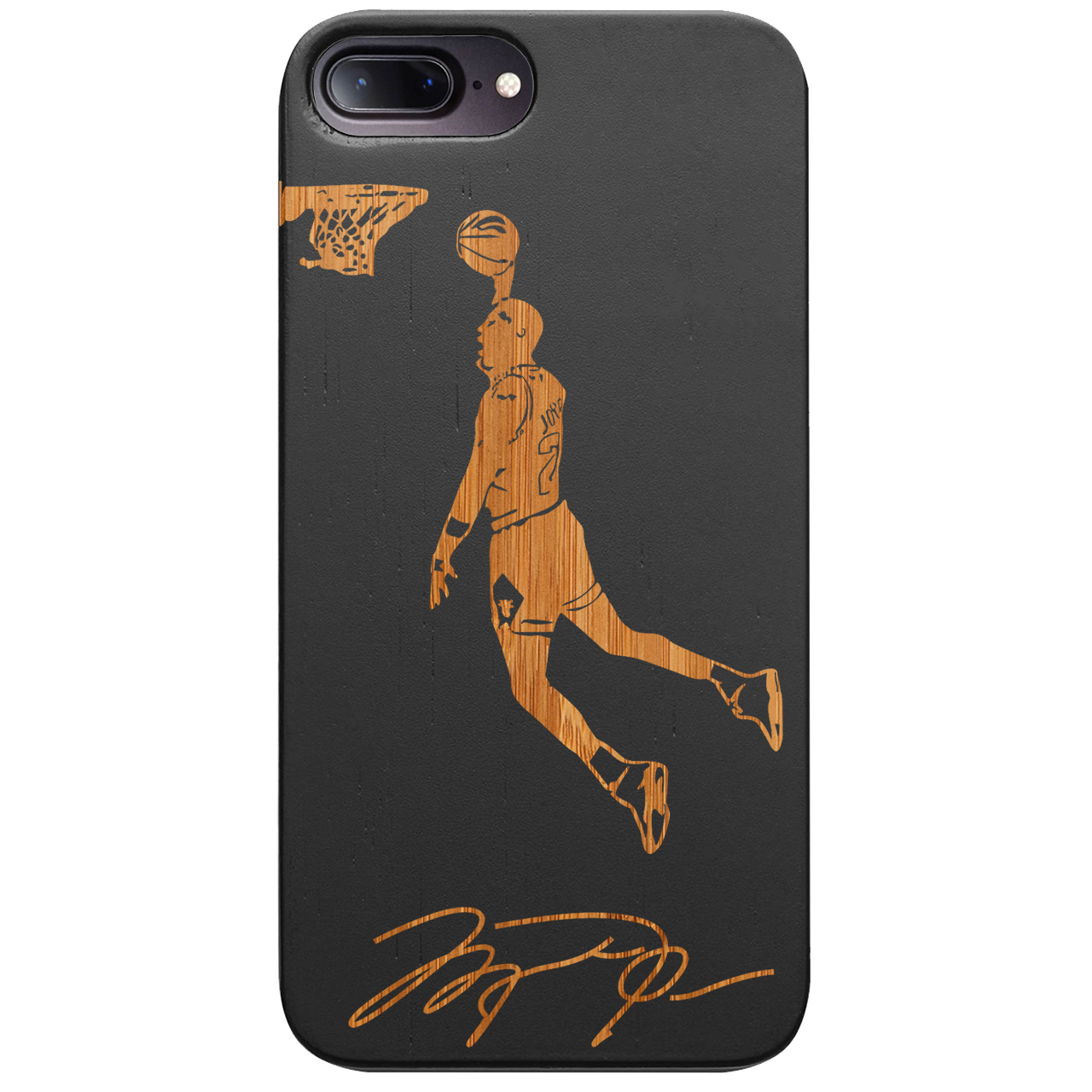 Jordan Signature - Engraved wooden phone case showcasing unique laser-engraved design and natural wood finish.