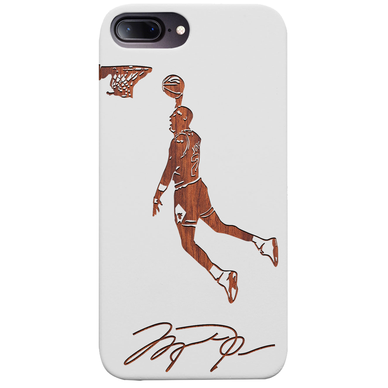 Jordan Signature - Engraved wooden phone case showcasing unique laser-engraved design and natural wood finish.