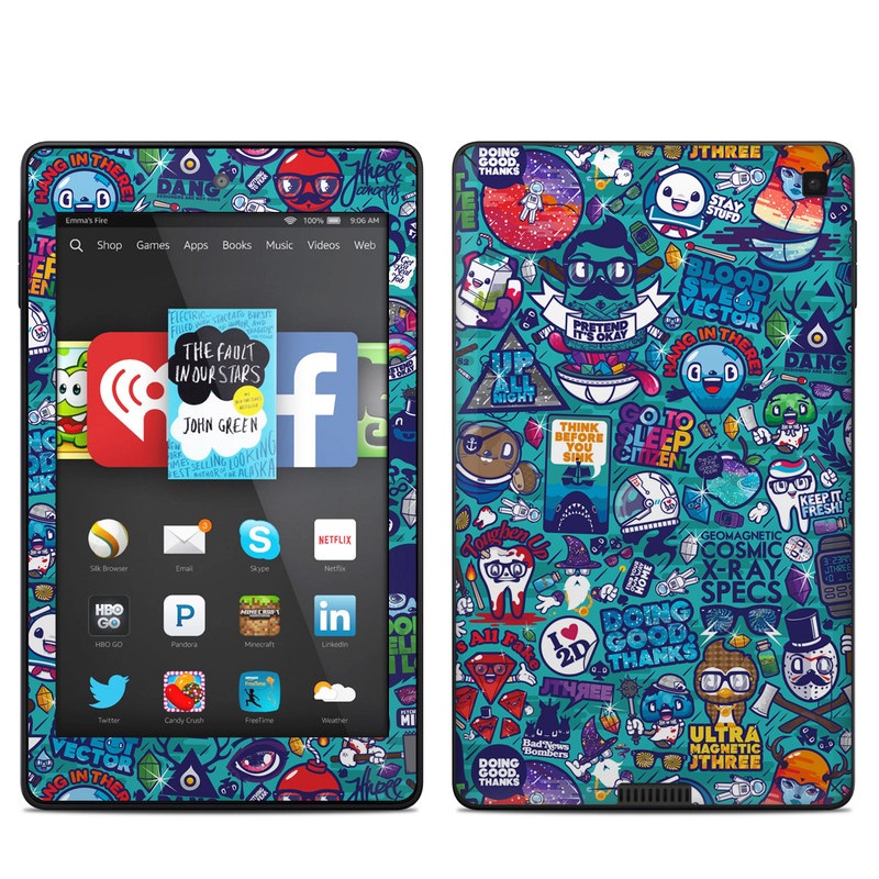 Colorful illustrated tablet cover design.