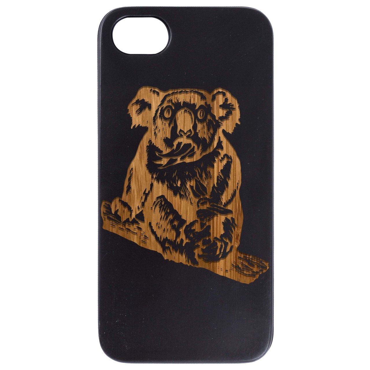 Koala Engraved wooden phone case showcasing unique laser-engraved design and natural wood finish.