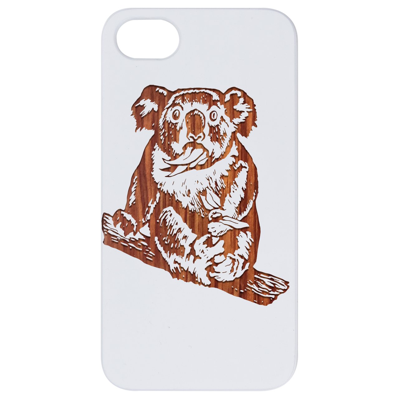 Koala Engraved wooden phone case showcasing unique laser-engraved design and natural wood finish.