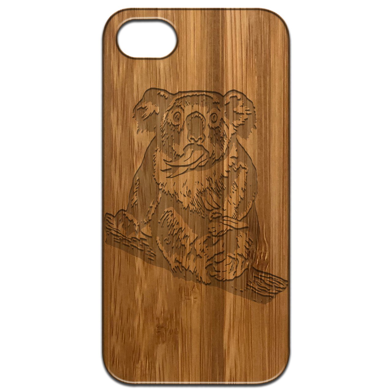 Koala Engraved wooden phone case showcasing unique laser-engraved design and natural wood finish.