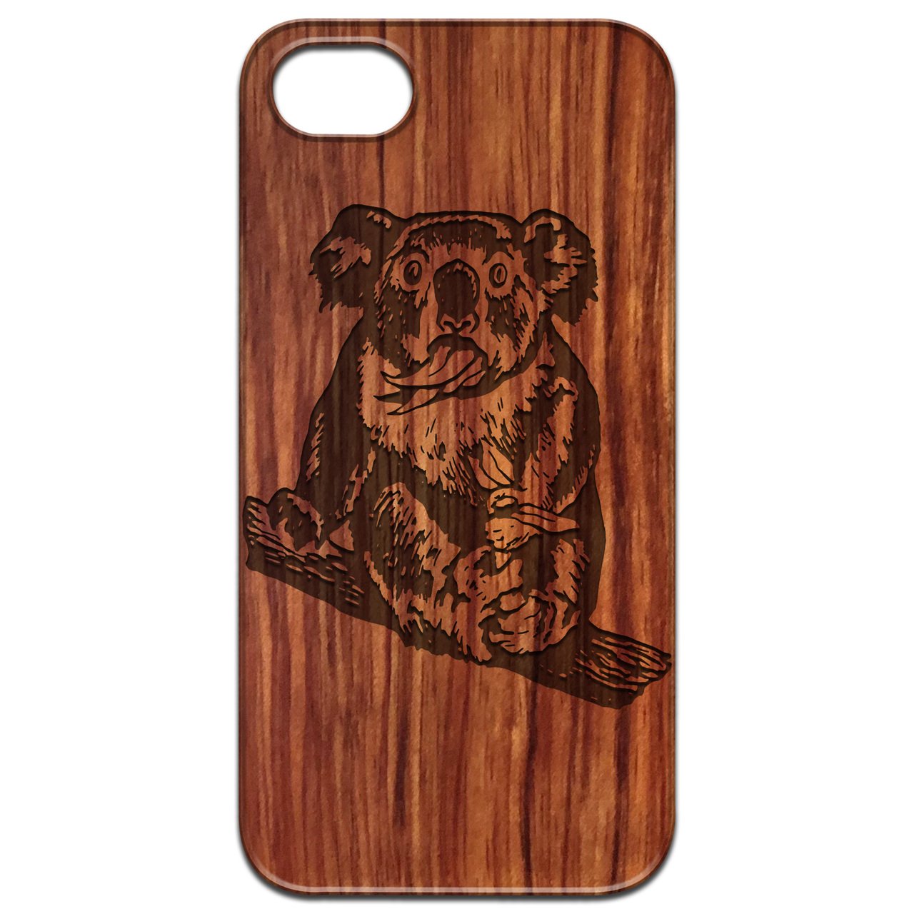 Koala Engraved wooden phone case showcasing unique laser-engraved design and natural wood finish.