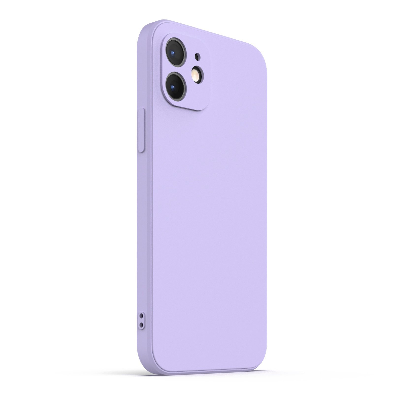 Lavender iPhone 12 Case made from durable Liquid Silicone with soft microfiber lining, showcasing its elegant design and protective features.