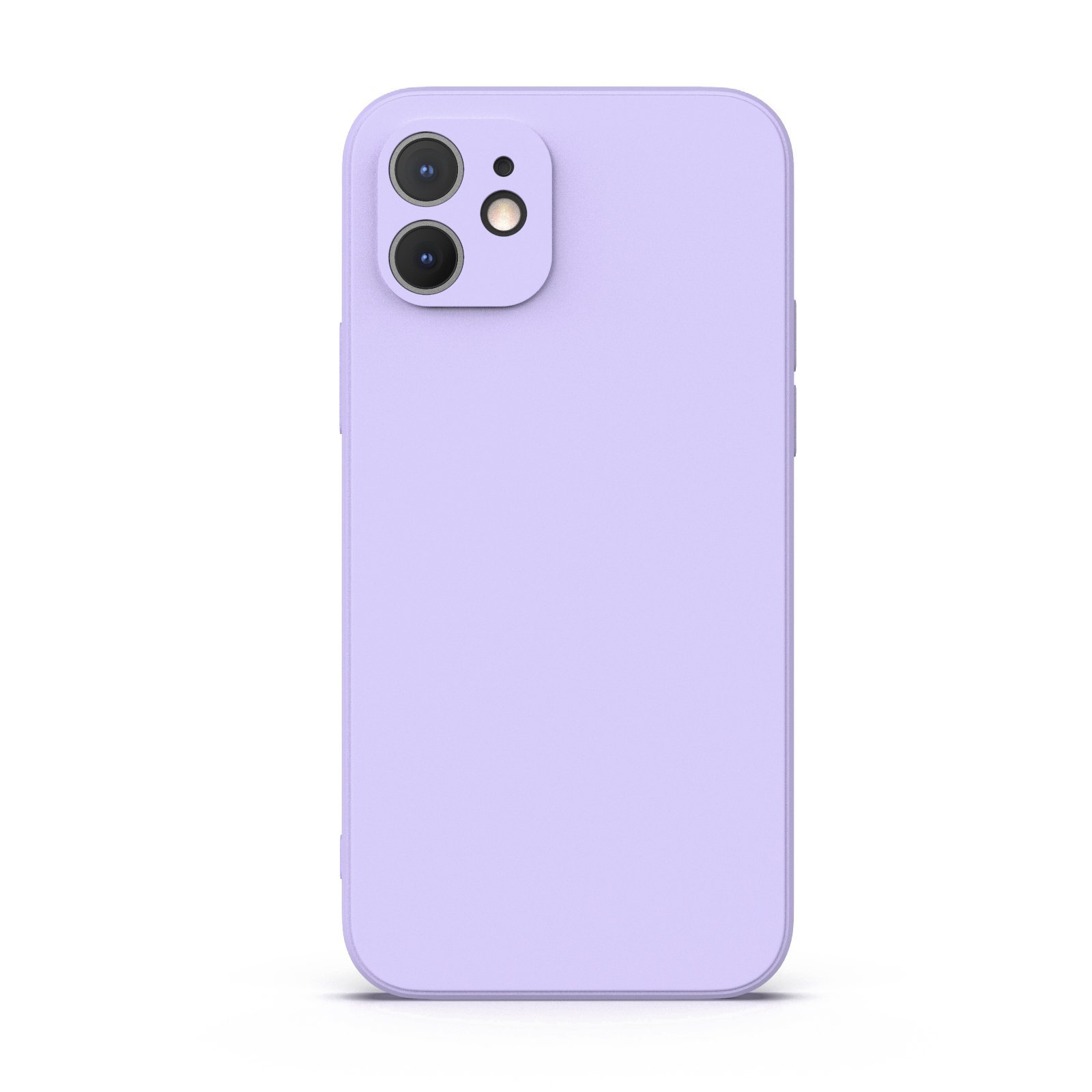 Lavender iPhone 12 Case made from durable Liquid Silicone with soft microfiber lining, showcasing its elegant design and protective features.