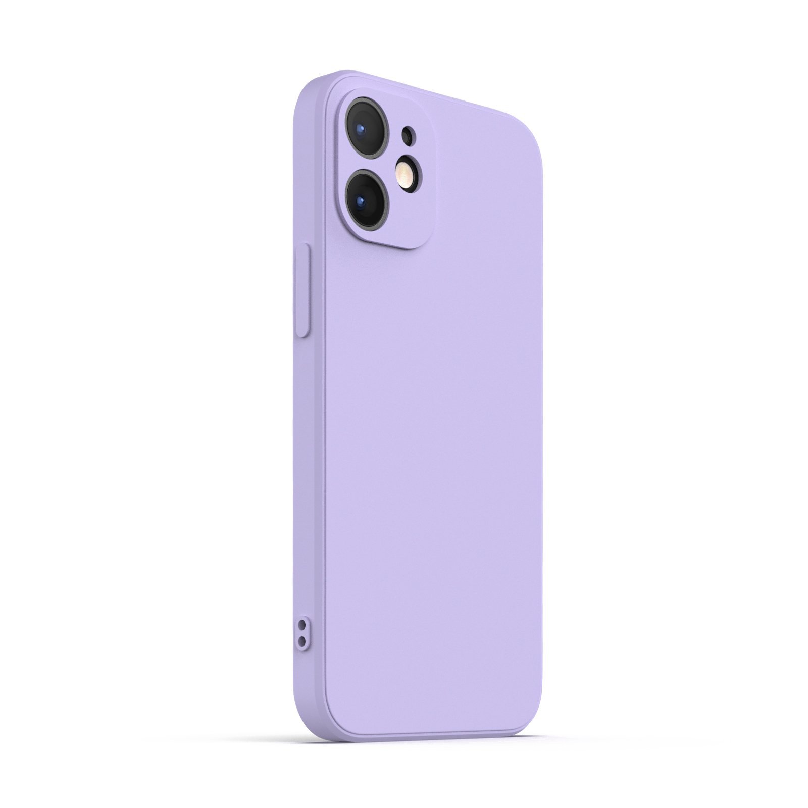 Lavender iPhone 12 Mini Case made from durable Liquid Silicone with soft microfiber lining, showcasing its elegant design and protective features.