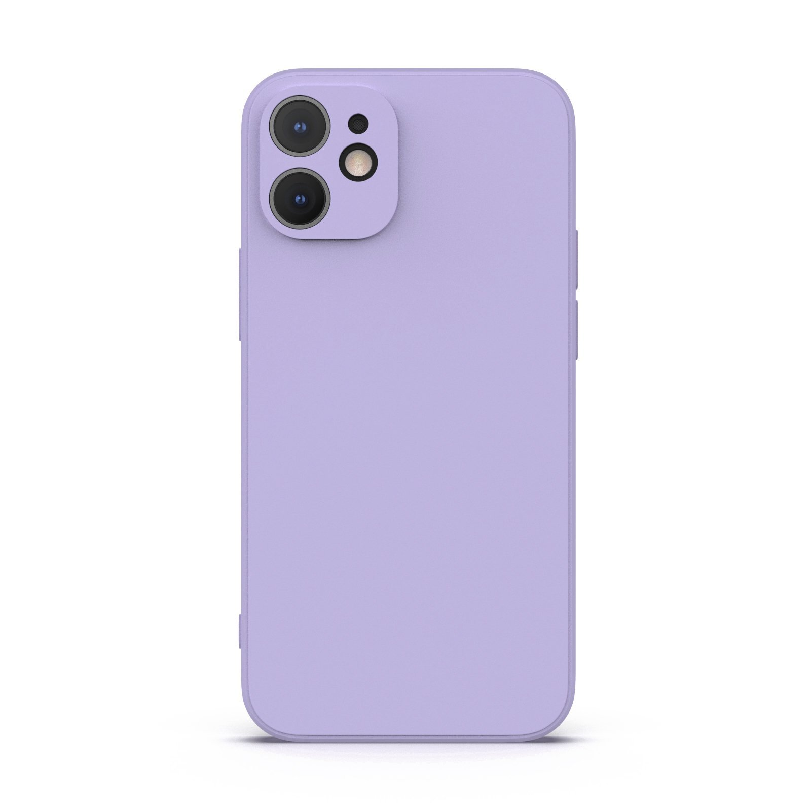 Lavender iPhone 12 Mini Case made from durable Liquid Silicone with soft microfiber lining, showcasing its elegant design and protective features.