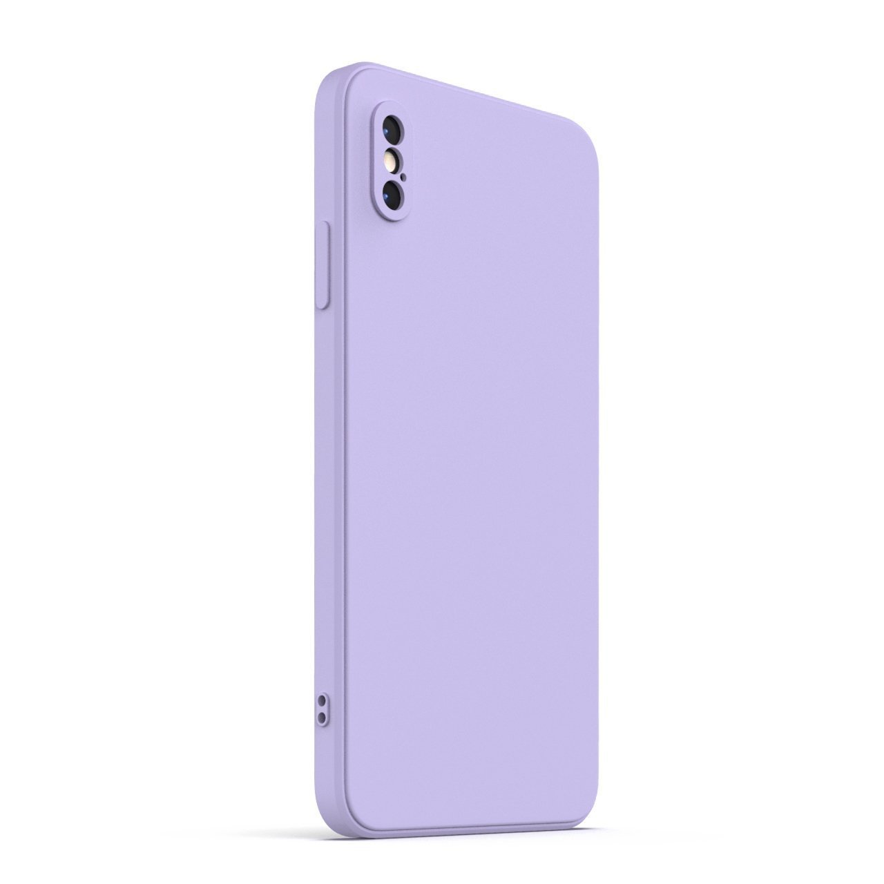 Lavender iPhone XS Max case made from durable Liquid Silicone with soft microfiber lining, showcasing its elegant design and protective features.